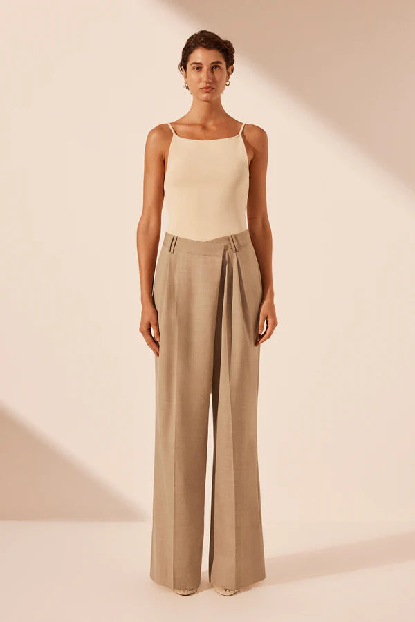 Asher Asymmetrical Pleat Front Pant - Latte - 30% OFF AUTOMATICALLY APPLIED AT CHECKOUT