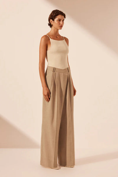 Asher Asymmetrical Pleat Front Pant - Latte - 30% OFF AUTOMATICALLY APPLIED AT CHECKOUT