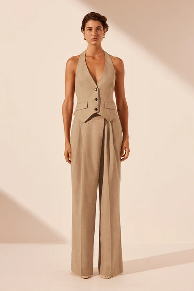 Asher Asymmetrical Pleat Front Pant - Latte - 30% OFF AUTOMATICALLY APPLIED AT CHECKOUT