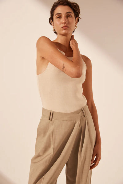 Asher Asymmetrical Pleat Front Pant - Latte - 30% OFF AUTOMATICALLY APPLIED AT CHECKOUT