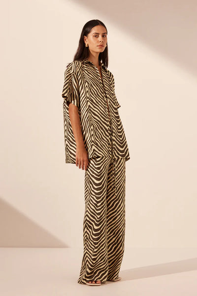 Sana Silk Relaxed Pant - Bone/Chocolate -  30% OFF AUTOMATICALLY APPLIED AT CHECKOUT