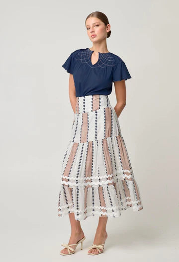 Bahia Linen Viscose Skirt - Cayman Stripe - 25% OFF AUTOMATICALLY APPLIED AT CHECKOUT
