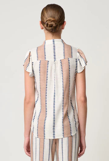 Amoya Linen Viscose Embroidered Top - Cayman Stripe - 25% OFF AUTOMATICALLY APPLIED AT CHECKOUT
