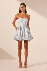 Mamounia Draped Bubble Mini Dress - Sky/Ivory - 20% OFF AUTOMATICALLY APPLIED AT CHECKOUT
