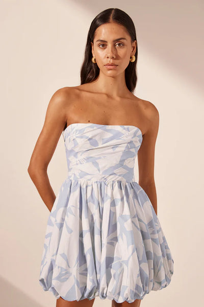Mamounia Draped Bubble Mini Dress - Sky/Ivory - 20% OFF AUTOMATICALLY APPLIED AT CHECKOUT