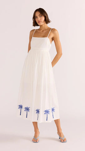 Isadora Embroidered Midi Dress - White/Blue - 30% OFF AUTOMATICALLY APPLIED AT CHECKOUT