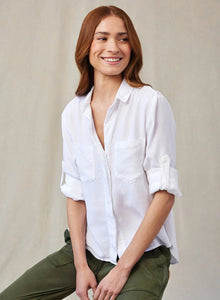 Split Back Button Down Shirt - White
