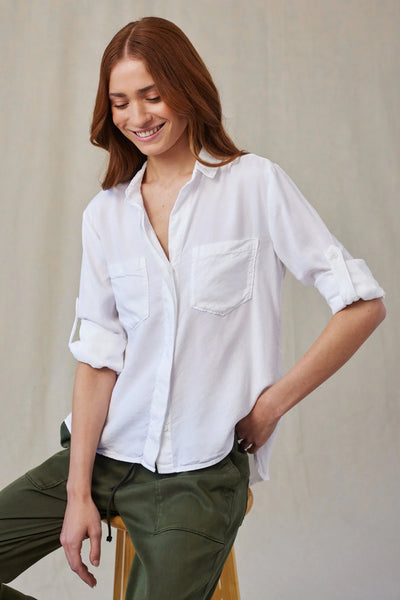 Split Back Button Down Shirt - White