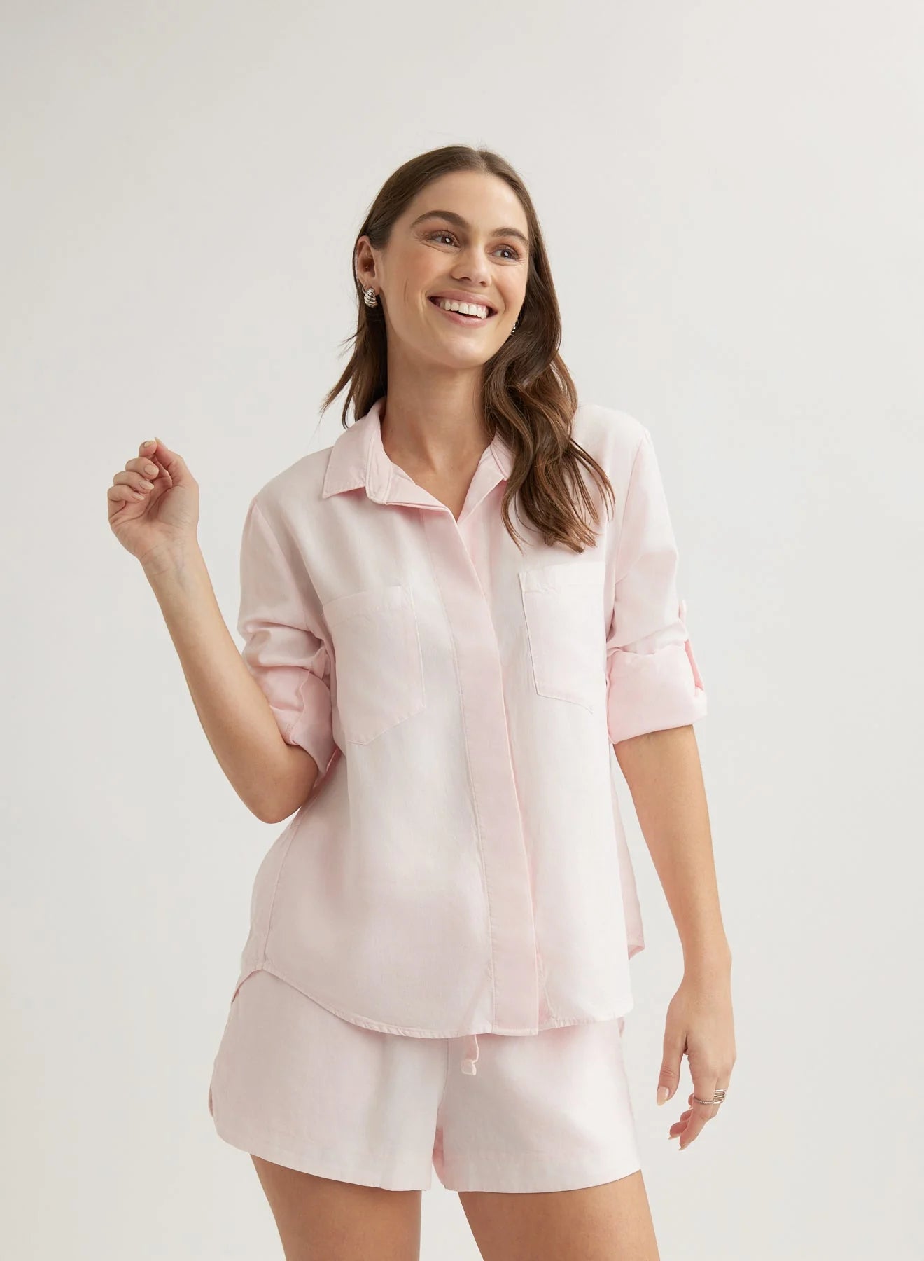 Split Back Button Down Shirt - Petal Pink
