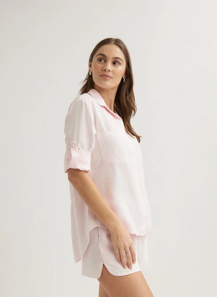 Split Back Button Down Shirt - Petal Pink