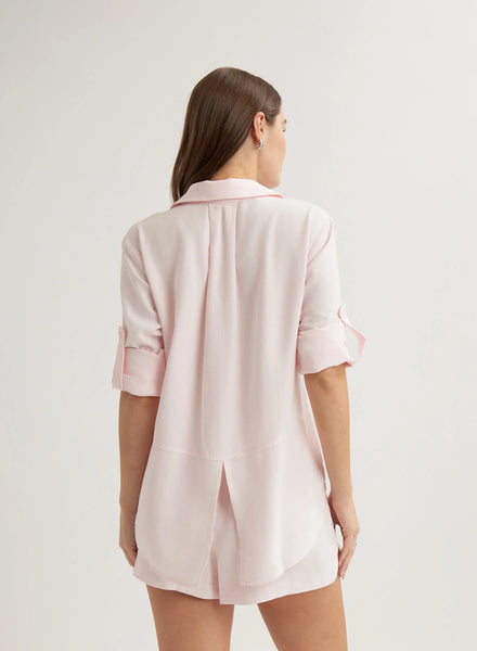 Split Back Button Down Shirt - Petal Pink
