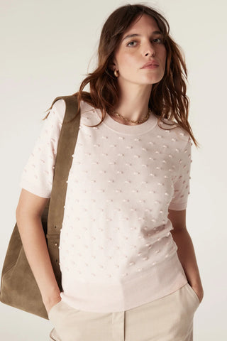 Cotton Cashmere Bobble Tee - Pink