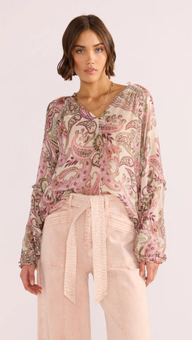Cadence Long Sleeve Blouse - Pink/Paisley