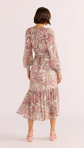 Cadence Blouson Midi Dress - Pink/Paisley