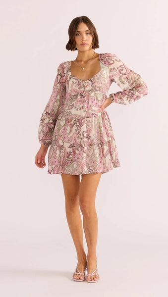 Cadence Babydoll Mini Dress - Pink/Paisley