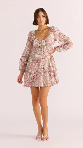 Cadence Babydoll Mini Dress - Pink/Paisley