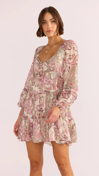 Cadence Babydoll Mini Dress - Pink/Paisley