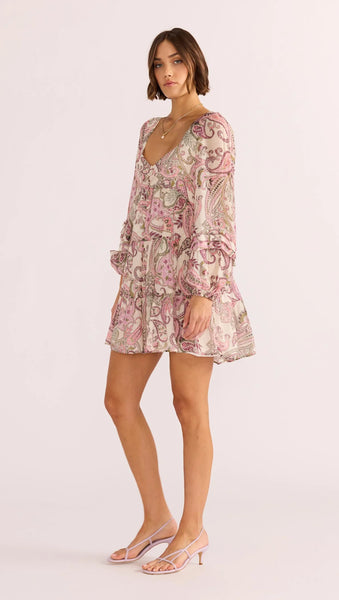 Cadence Babydoll Mini Dress - Pink/Paisley