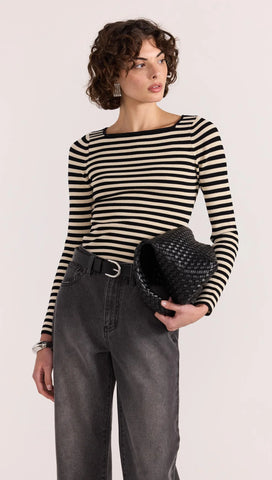 Lana Stripe Knit Top - Black / Cream