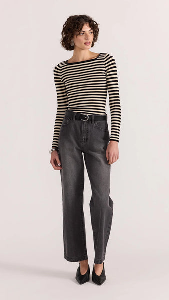 Lana Stripe Knit Top - Black / Cream