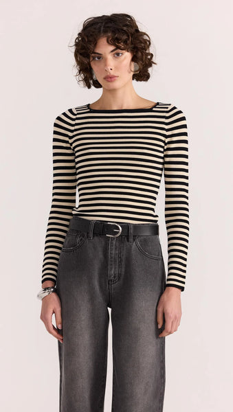 Lana Stripe Knit Top - Black / Cream