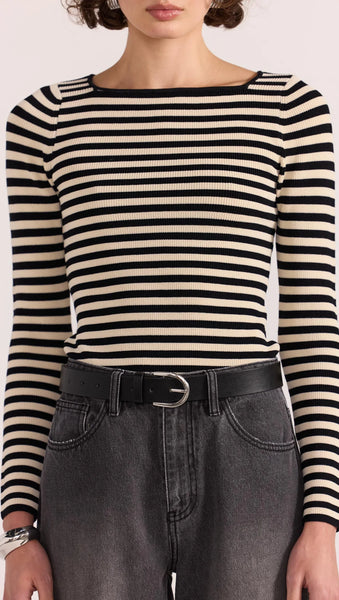 Lana Stripe Knit Top - Black / Cream