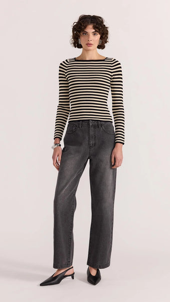 Lana Stripe Knit Top - Black / Cream