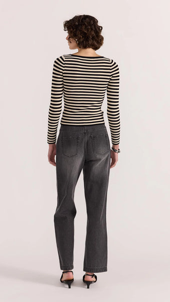 Lana Stripe Knit Top - Black / Cream