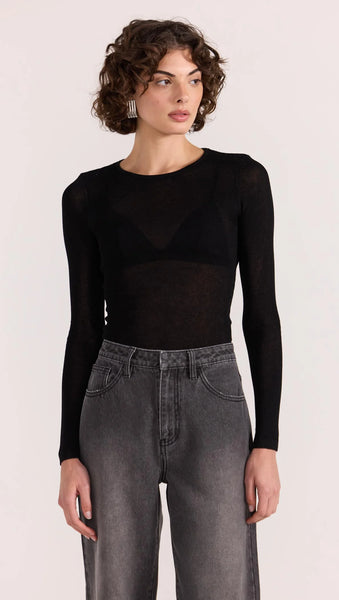 Asta Sheer Knit Top - Black