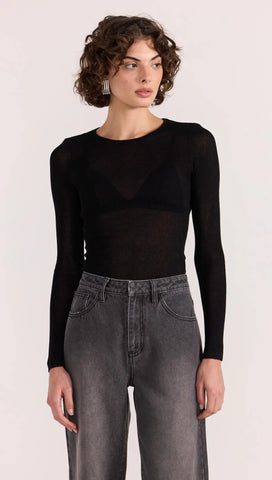 Asta Sheer Knit Top - Black