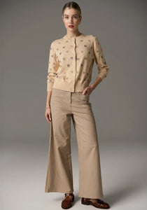 Beech Cardigan Embroidered - Pebble