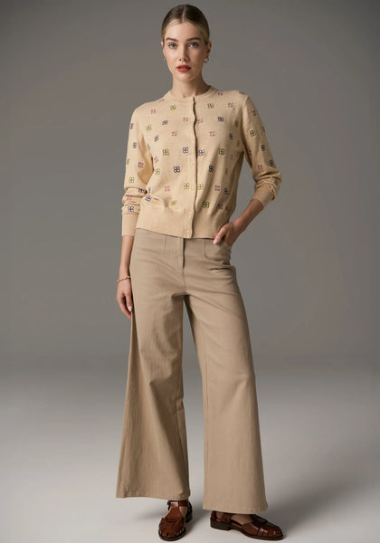 Beech Cardigan Embroidered - Pebble