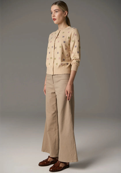 Beech Cardigan Embroidered - Pebble