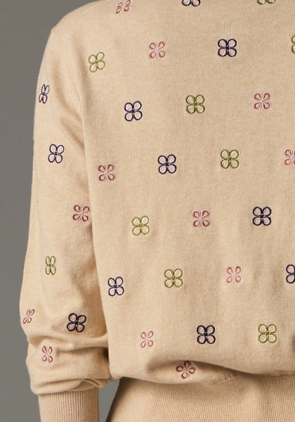 Beech Cardigan Embroidered - Pebble