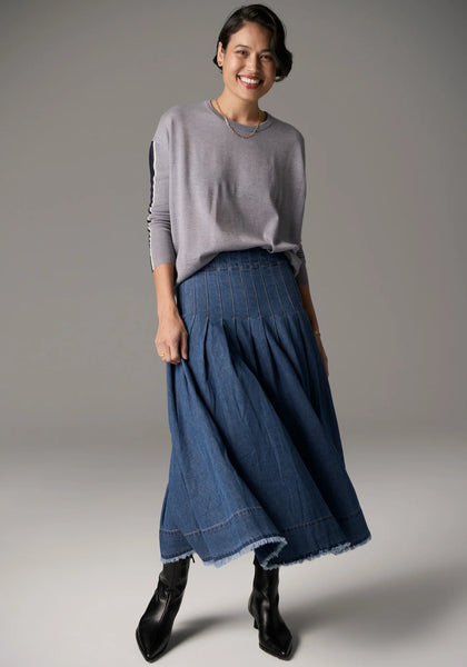 Bennet Drape Back Knit -Silver/Ink/Mist