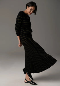 Gizelle Lurex Pleat Skirt - Black/Khaki