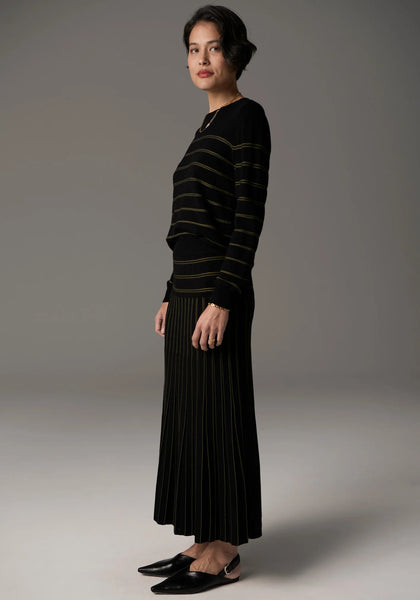 Gizelle Lurex Pleat Skirt - Black/Khaki