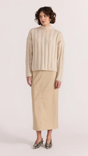 Mira Faux Leather Midi Skirt - Natural