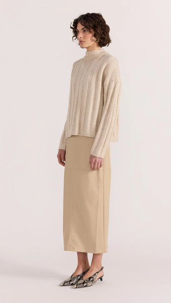 Mira Faux Leather Midi Skirt - Natural