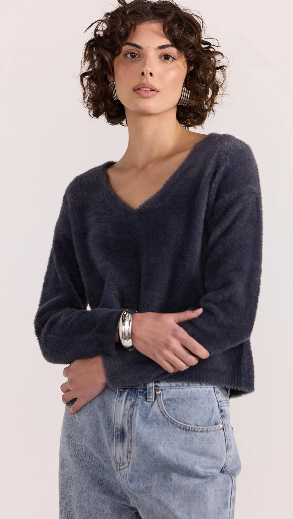 Ember Fluffy Knit Jumper - Slate