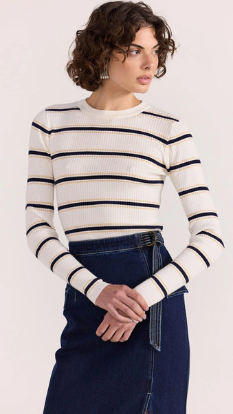 Camille Stripe Knit Top - Navy / Sand Stripe