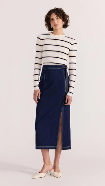 Camille Stripe Knit Top - Navy / Sand Stripe