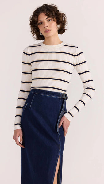 Camille Stripe Knit Top - Navy / Sand Stripe