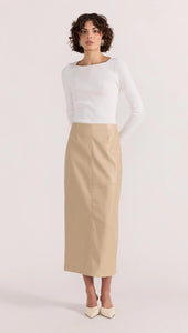 Mira Faux Leather Midi Skirt - Natural
