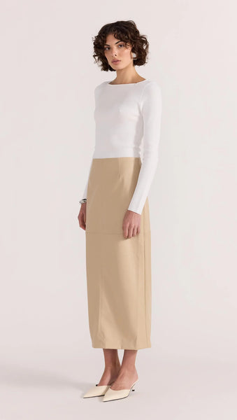 Mira Faux Leather Midi Skirt - Natural