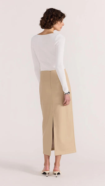 Mira Faux Leather Midi Skirt - Natural
