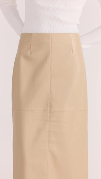 Mira Faux Leather Midi Skirt - Natural