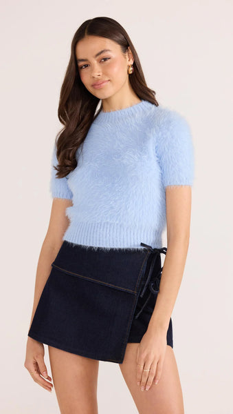 Clover Fluffy Knit Tee - Blue
