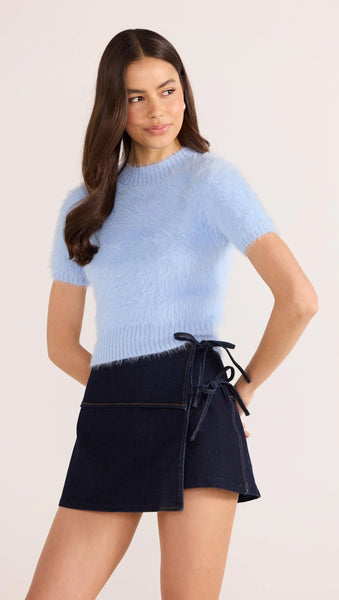 Clover Fluffy Knit Tee - Blue