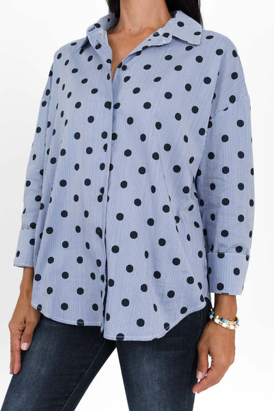 Sage Shirt - Blue Polka Dot Stripe